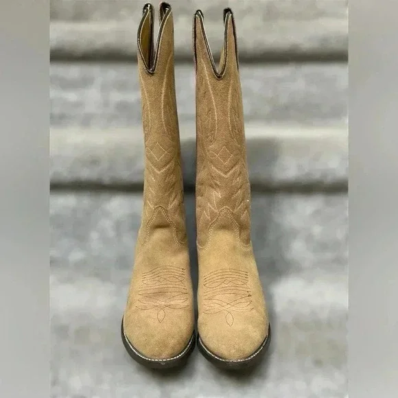 Vintage Texas Boot Co. Suede Cowboy Embroidered Boots – Style 4906 Tan Women’s 7 - Picture 3 of 10